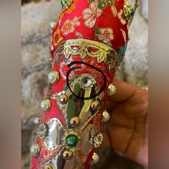 New Azalea Wang Party Peep Platform Heels Embellished Satin Victorian Ankle 6 - Picture 12 of 12